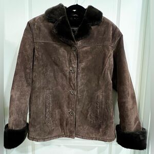 Adler Real Suede Leather Jacket Coat Faux Fur Chocolate Brown XL Winter Women’s